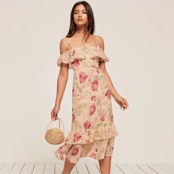Reformation Odessa off the shoulder Dress "Botany" Floral 2 - Picture 5 of 15